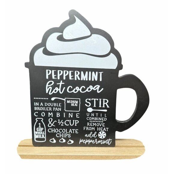 Peppermint Hot Cocoa Cup Sign 9in Double Side Chalkboard Decor Christmas Holiday - Picture 5 of 9